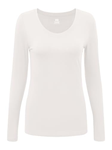 COZYFIT Underscrub Long Sleeve Women, Scrubs Undershirts, Deep Round Neck - color: White, size: Large