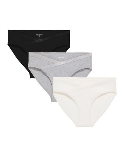 KNICKEY Subset Women's Organic Cotton Maternity Below-Belly Briefs, 3 Pack - color: Carbon + Lunar + Cloud, size: Small