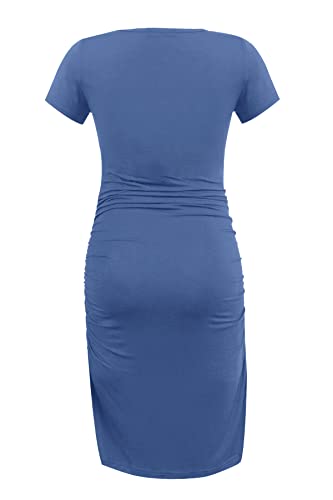 Smallshow Women's Short Sleeve Maternity Dress Ruched Pregnancy Clothes - color: Grey Blue, size: Small