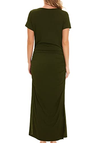 Smallshow Women's Split Long Short Sleeve Maternity Dress - color: Army Green, size: Small