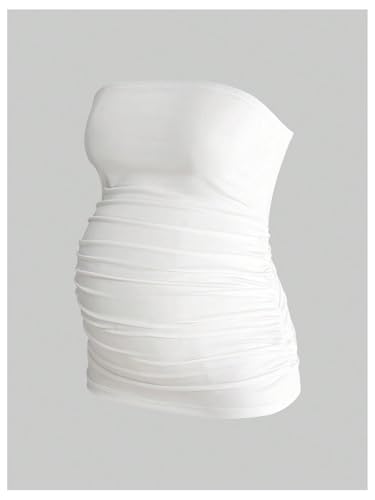 MakeMeChic Women's Maternity Tops 2 Pack Strapless Tube Tops Fall Outfits - color: Black and White, size: Small