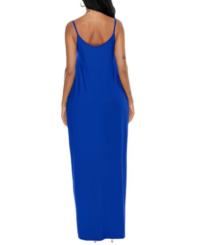 OFEEFAN Women's Maxi Dresses Summer Spaghetti Strap Dress with Pockets - color: Ac- Blue, size: Small