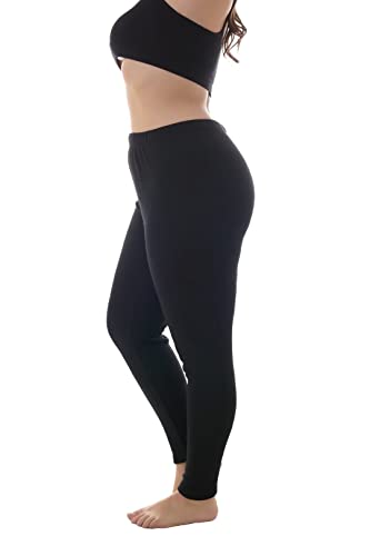 ZERDOCEAN Women's Plus Size 100% Cotton Fleece Lining Leggings - color: Black, size: 2X