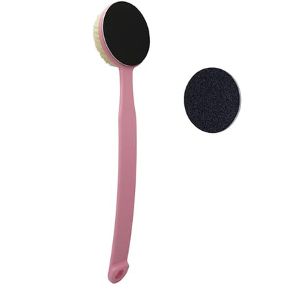 Foot File Callus Remover 13.7" Long Handle with Foot Scrubber Brush for Shower, 2-in-1 Sand Paper Pedicure Tool, Dead Skin Remover, Back Scrubber Body Brush for Deep Cleansing, Pink - color: Pink