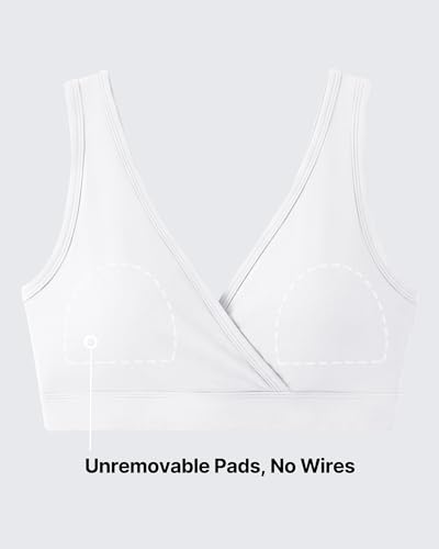 G4Free BareFeel Maternity Bra Wireless Nursing for Breastfeeding V Neck - color: Pure White, size: Large
