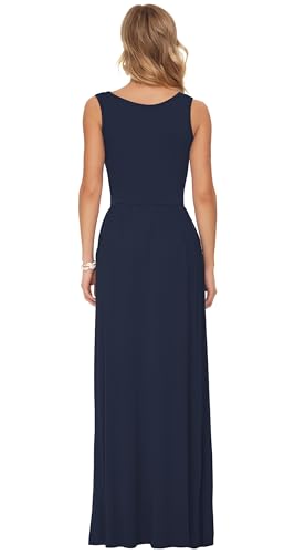 AUSELILY Women's Summer Sleeveless Loose Plain Casual Long Maxi Dresses - color: 01-navy Blue, size: Small