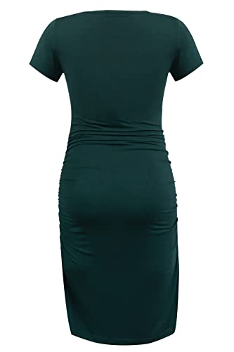 Smallshow Women's Short Sleeve Maternity Dress Ruched Pregnancy Clothes - color: Deep Green, size: Medium