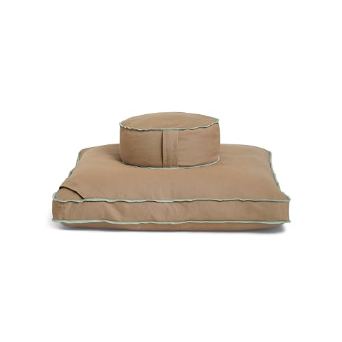 renoo Meditation Cushion Set - Zafu Meditation Pillow and Zabuton Floor Cushion - Adjustable Organic Buckwheat and Cotton Fill - GOTS Certified Cotton Washable Covers - 30x30x10 - Multiple Colors - color: Earth