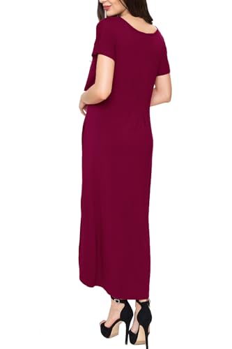 Smallshow Women's Maternity Nursing Dresses Split Long Dress for Breastfeeding - color: Burgundy, size: Small