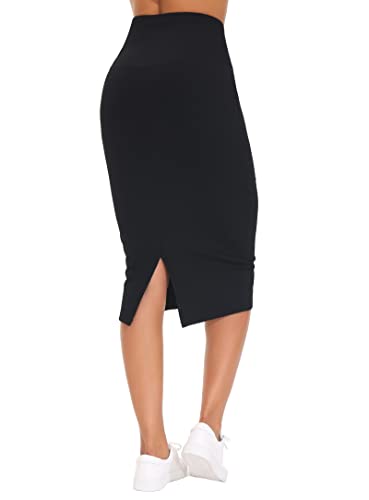 THE GYM PEOPLE Women's High Waist Pencil Bodycon Midi Skirts Below Knee - color: Black, size: Large