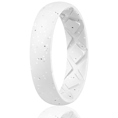 Egnaro Women's Silicone Engagement Rings, 5.5mm Wide 2mm Thick - color: A13-White Silver Glitter