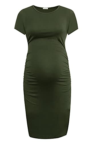Smallshow Women's Short Sleeve Maternity Dress Ruched Pregnancy Clothes - color: Army Green, size: Medium