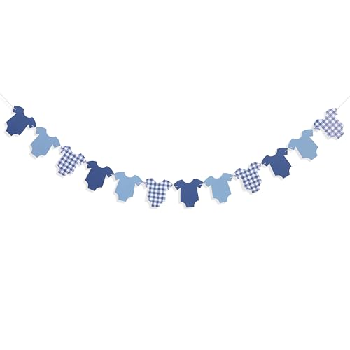 Blue Bodysuit Banner,Baby Shower Decoration Gingham Banner - color: Navy