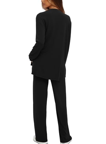 Darong Womens 2 Piece Fall Lounge Sets Oversized Tops Wide Leg Pants - color: Black, size: X-Large