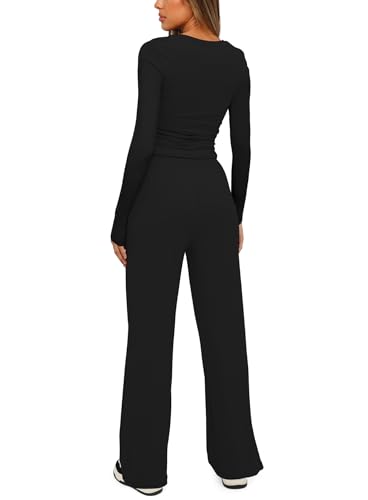 Darong Women's 2 Piece Matching Lounge Sets 2026 Fall Casual Outfits - color: Black, size: Medium