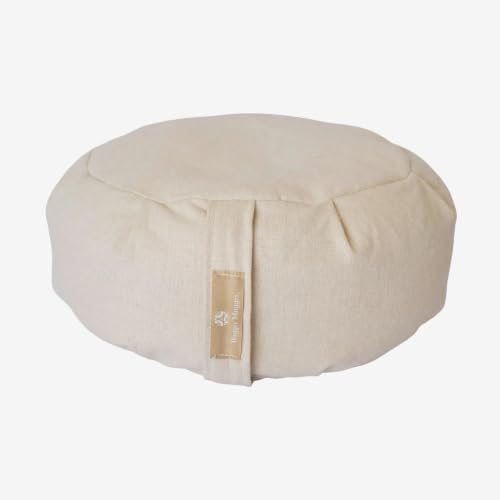 Hugger Mugger Zafu Meditation Cushion - Support in Cross-Legged Sitting, Buckwheat filled, Durable Fabric, Convenient Handle, Handmade in USA - color: KINO NATURAL