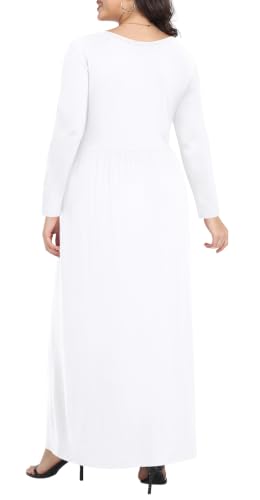 POPYOUNG Womens Plus Size Maxi Dresses Curvy Long Sleeve Fall Dress Outfits - color: White, size: 3X-Large