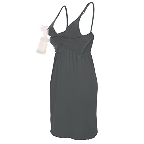 iloveSIA Hands-Free Pumping Nightgown with Built-in Bra for Breastfeeding & Postpartum Sleep - color: Grey, size: Large