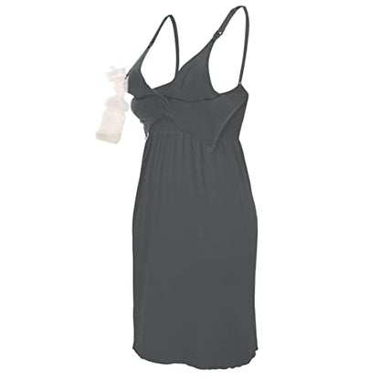 iloveSIA Hands-Free Pumping Nightgown with Built-in Bra for Breastfeeding & Postpartum Sleep - color: Grey, size: Large