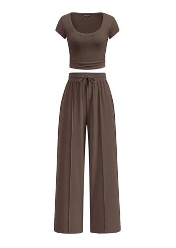 PRETTYGARDEN Women's Summer 2 Piece Matching Lounge Sets - color: Brown, size: Small