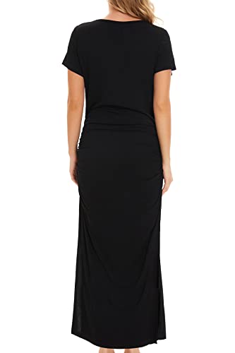 Smallshow Women's Split Long Short Sleeve Maternity Dress - color: Black, size: X-Large