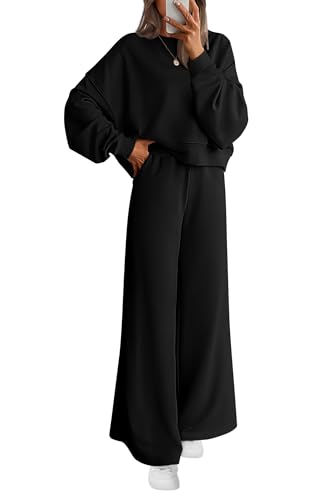 PRETTYGARDEN Women 2 Piece Outfits Fall Sweatsuit Lounge Set - color: Black, size: Large