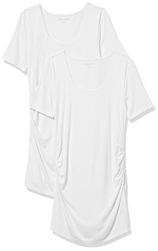 Amazon Essentials Women's Maternity Short-Sleeve Rouched Scoopneck T-Shirt, Pack of 2 - color: White/White, size: Medium
