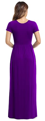 VIISHOW Women's Short Sleeve Loose Plain Maxi Dresses Casual Long Dresses with Pockets - color: Dark Purple, size: Large