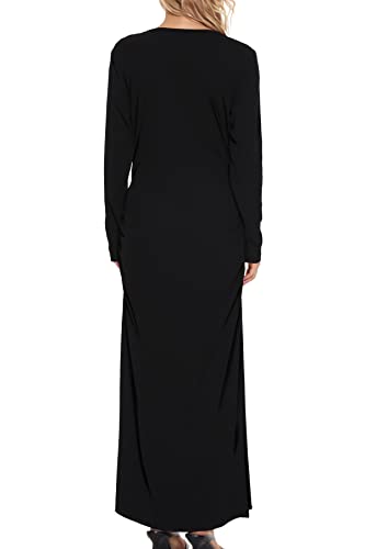 Smallshow Women's Ruched Long Sleeve Split Maternity Dress - color: Black, size: Small