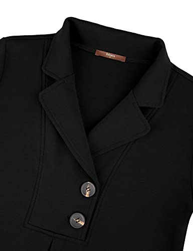 Gaharu Women's Swing Tunic Notch Collar Ladies Button Sweatshirt Long Sleeve Pullover Shirt Tops - color: Black, size: X-Large
