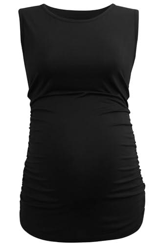 Smallshow Women's Maternity Tank Tops Sleeveless Ruched Pregnancy Clothes 3-Pack - color: Black/Light Grey/Navy, size: X-Large