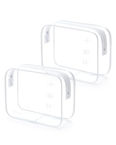 WANDF TSA Approved Toiletry Bag, 2 Pack Clear Makeup Bag - color: White, size: Pack of 2