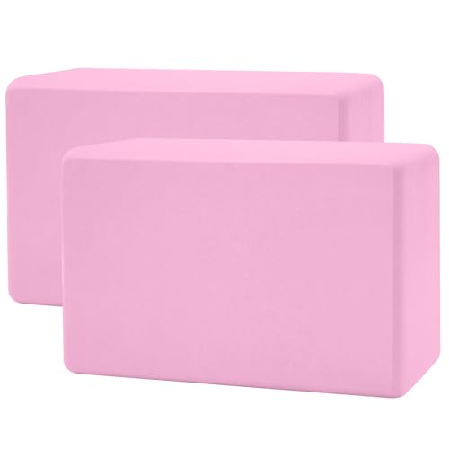 biguphate 2 Pack Yoga Blocks, 3"x6"x9" Rounded Edges Non-Slip, Yoha Bricks - color: Light Pink