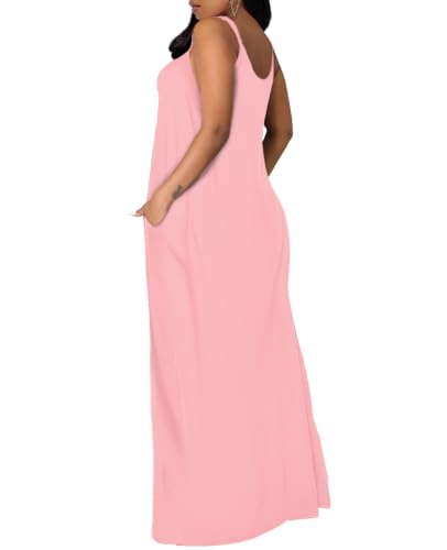 OFEEFAN Women's Maxi Dresses Summer Spaghetti Strap Dress with Pockets - color: Ab- Pink, size: 3X-Large