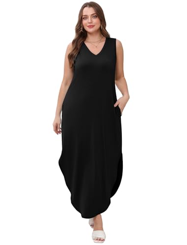 Sampeel Summer Dresses Maxi Dress Vacation Beach Sundresses 2025 with Pockets - color: Black, size: Medium