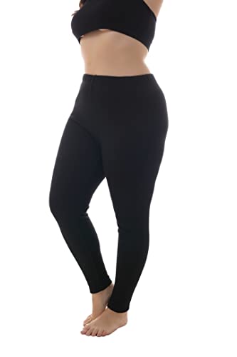 ZERDOCEAN Women's Plus Size 100% Cotton Fleece Lining Leggings - color: Black, size: 3X