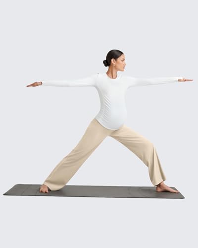 G4Free BareFeel Maternity Yoga Pants Pregnancy Slacks Over the Belly - color: Light Khaki, size: Medium