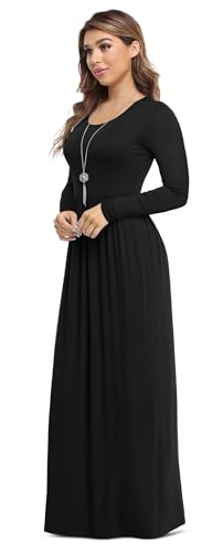 VIISHOW Women's Long Sleeve Loose Plain Maxi Dresses Casual Long Dresses with Pockets - color: 1-long Sleeve Black, size: Medium