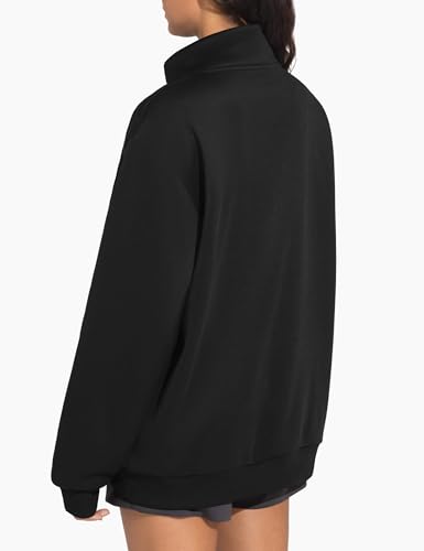 THE GYM PEOPLE Women's Oversized Zip Up Sweatshirts Fleece Mock Neck Jacket - color: Black, size: X-Large