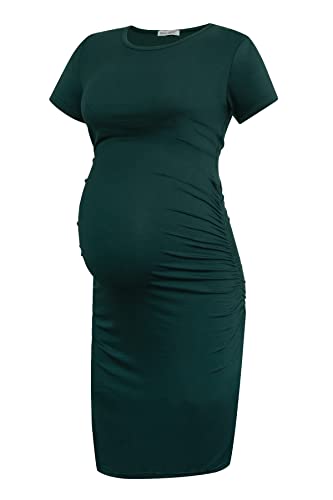 Smallshow Women's Short Sleeve Maternity Dress Ruched Pregnancy Clothes - color: Deep Green, size: Medium