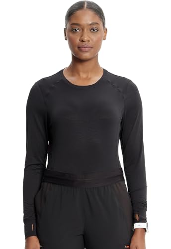 Cherokee Infinity Long Sleeve Underscrubs for Women Round Neck Top - color: Black, size: Large