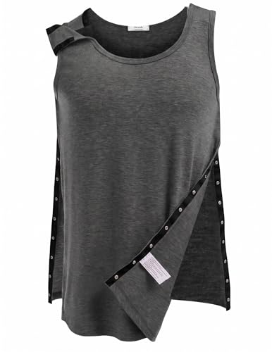 Deyeek Post Shoulder Surgery Shirts for Women Mens Tearaway Snap Tank Tops - color: Dark Grey, size: Medium