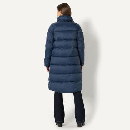 Amazon Essentials Women's Lightweight Full-Zip Water-Resistant Long Cocoon Puffer Winter Coat, Stand Collar, Insulated - color: Navy, size: Medium