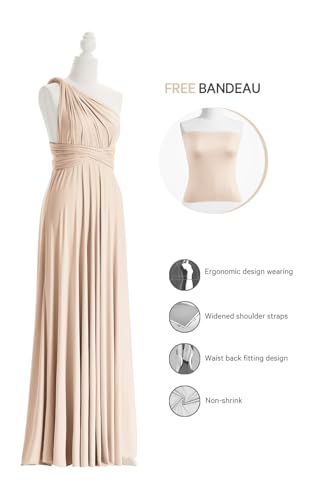 72styles Maxi Infinity Dress for Bridesmaids, Convertible Multi-Way Wrap - color: Champagne, size: One Size Plus