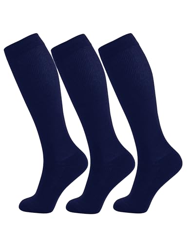 +MD 3 Pairs Bamboo Viscose Compression Socks for Women Men 15-20mmHg Knee High Support Stockings for Pregnancy Nurse Travel - color: Navy, size: Large