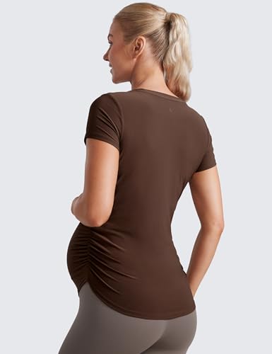CRZ YOGA Maternity Side Ruched T-Shirt - color: Coffee Brown, size: Small