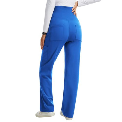 Women's Maternity Scrub Pants with 6 Pockets & 4-Way Stretch - color: Royal Blue, size: X-Small