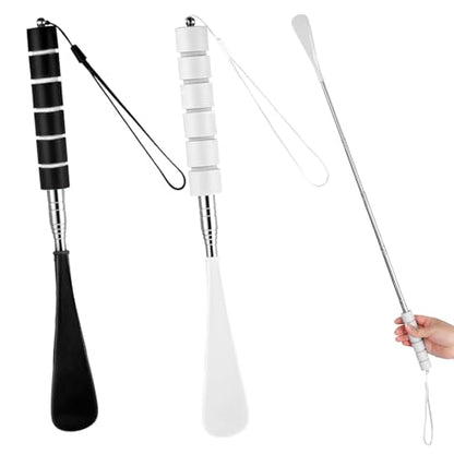 Ymapinc 2 Pack Shoe Horn Long Handle, Metal Telescopic Foldable Shoehorn - color: Black + Beige