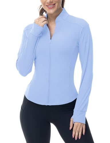 BGOWATU Women's Workout Athletic Jacket Zip Up Running Jackets Thumb Hole - color: Blue Violet, size: X-Small