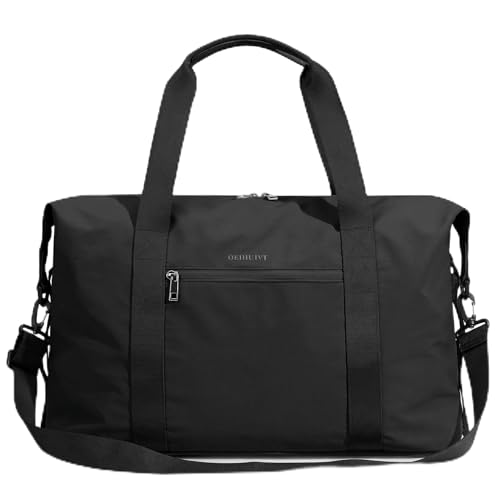 Oeihuivt Weekender Bags for Women - 21 Inch Large Travel Duffel Bag 2-Piece Set with Shoe Compartment, Heavy-Duty Canvas Leather Carry On Overnight Tote, Black - color: Black1B
